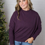 Saryn Ribbed Dolman Sleeve Brushed Knit Top - Eggplant FINAL SALE