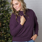 Saryn Ribbed Dolman Sleeve Brushed Knit Top - Eggplant FINAL SALE