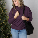 Saryn Ribbed Dolman Sleeve Brushed Knit Top - Eggplant FINAL SALE