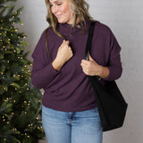 Saryn Ribbed Dolman Sleeve Brushed Knit Top - Eggplant FINAL SALE