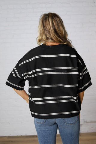 Sasha Striped Knit S/S Sweater - Black/Cream