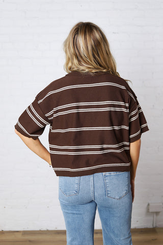 Sasha Striped Knit S/S Sweater - Chocolate/Cream