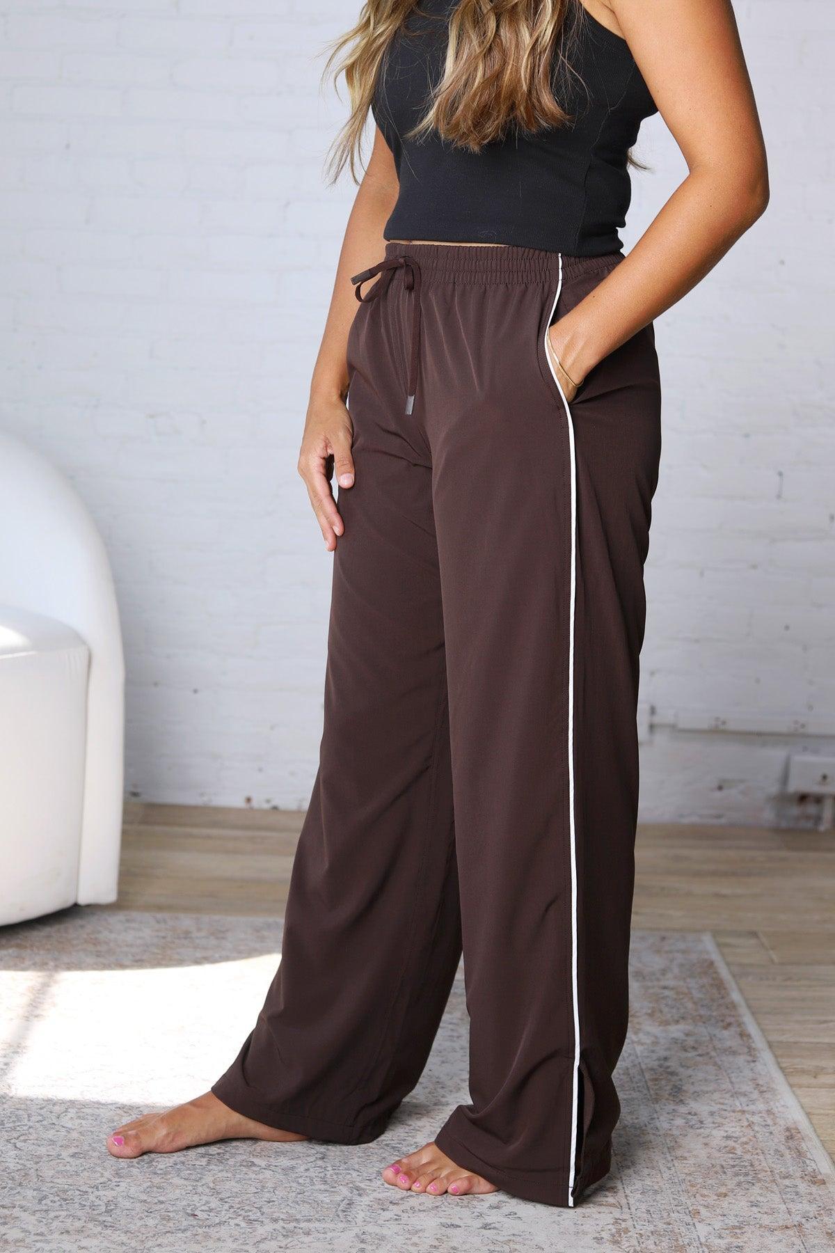 Savannah Finish Line Track Pants - Coffee Bean