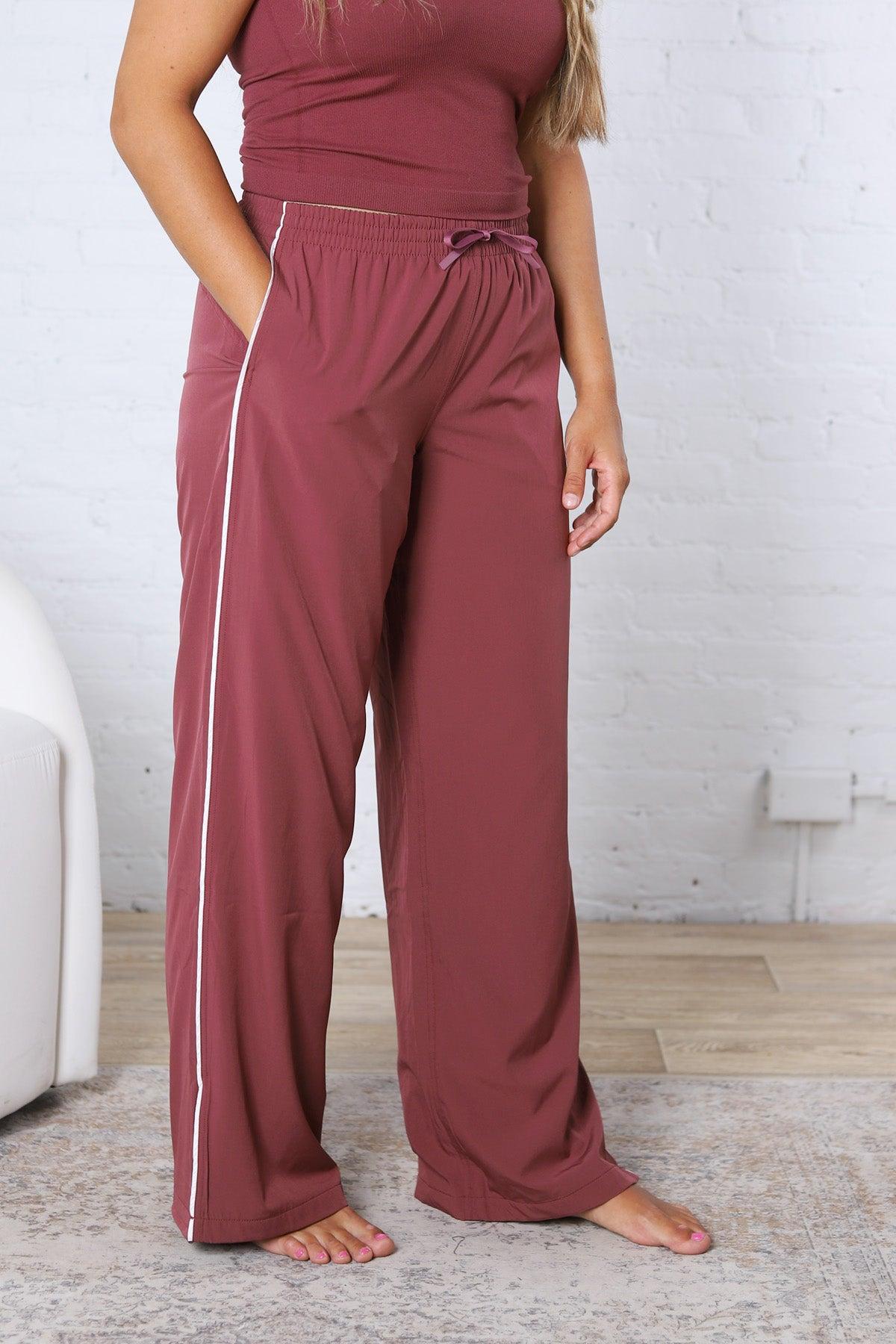 Savannah Finish Line Track Pants - Rosewood