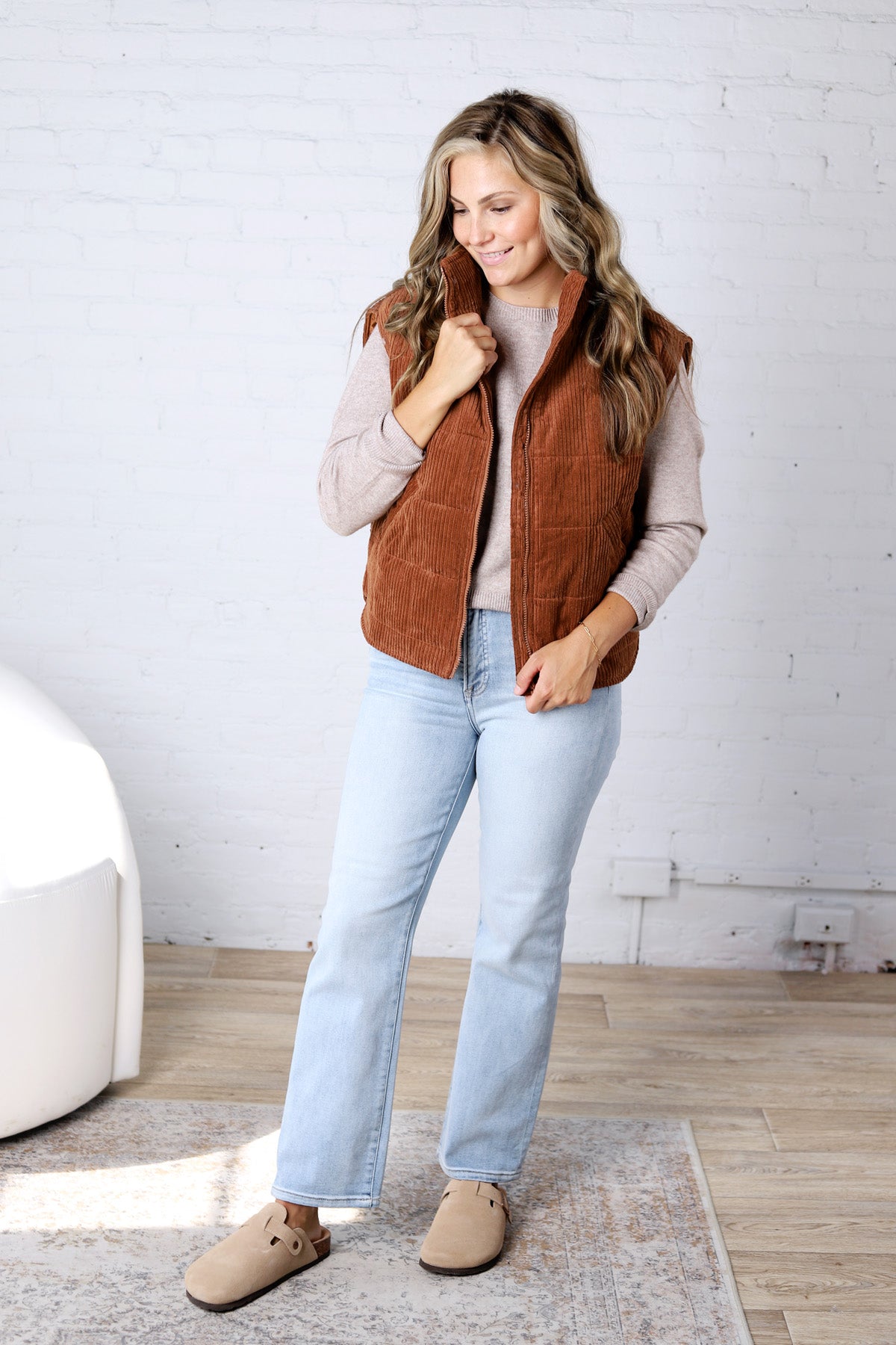 Saylor Quilted Corduroy Puffer Vest - Camel