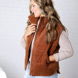 Saylor Quilted Corduroy Puffer Vest - Camel