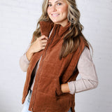 Saylor Quilted Corduroy Puffer Vest - Camel