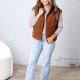 Saylor Quilted Corduroy Puffer Vest - Camel - FINAL SALE