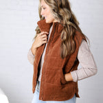 Saylor Quilted Corduroy Puffer Vest - Camel - FINAL SALE