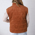 Saylor Quilted Corduroy Puffer Vest - Camel - FINAL SALE