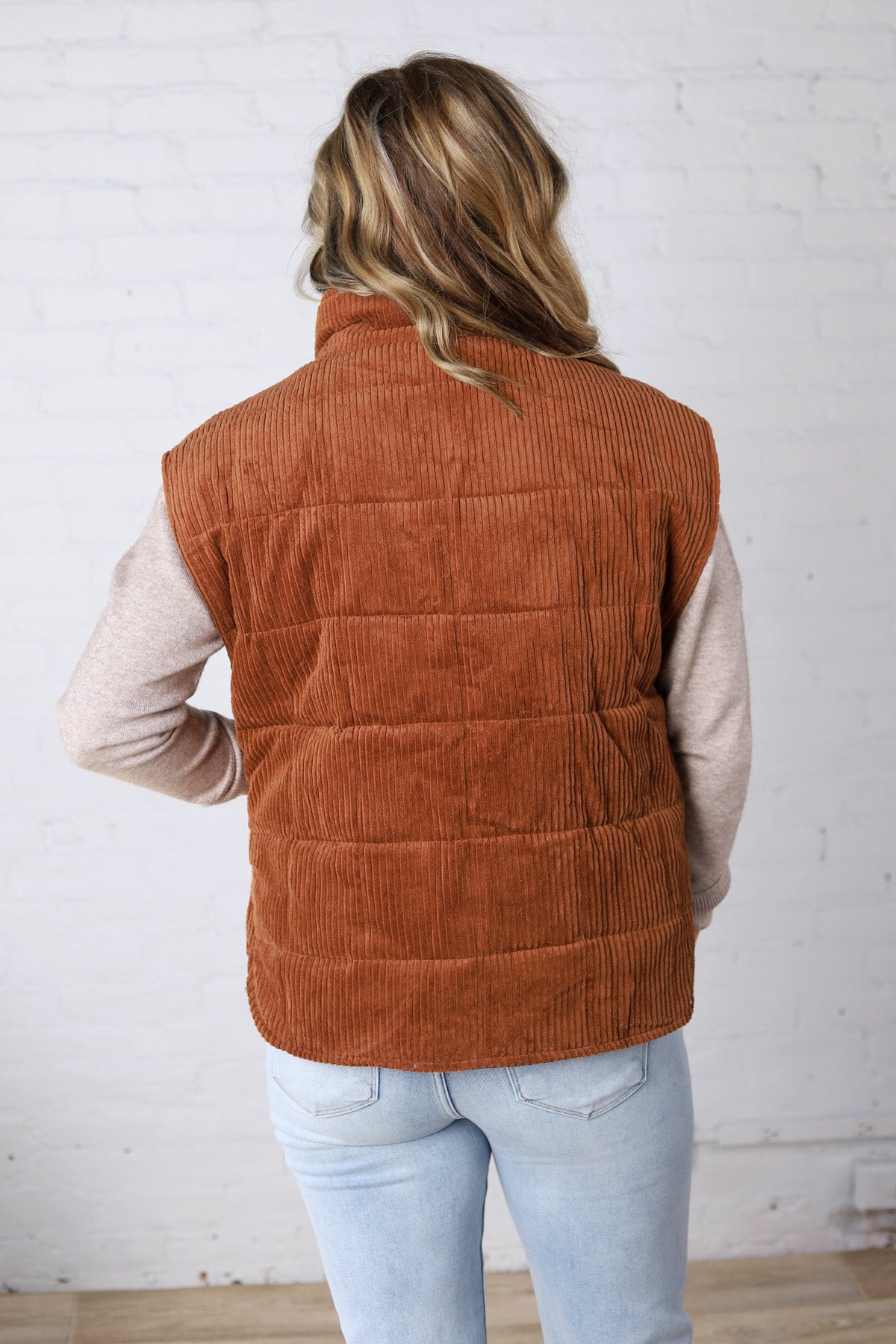 Saylor Quilted Corduroy Puffer Vest - Camel - FINAL SALE