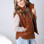 Saylor Quilted Corduroy Puffer Vest - Camel - FINAL SALE