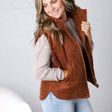 Saylor Quilted Corduroy Puffer Vest - Camel - FINAL SALE