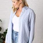 Selene Pinstripe Top - Dusty Blue