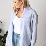 Selene Pinstripe Top - Dusty Blue