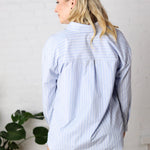 Selene Pinstripe Top - Dusty Blue