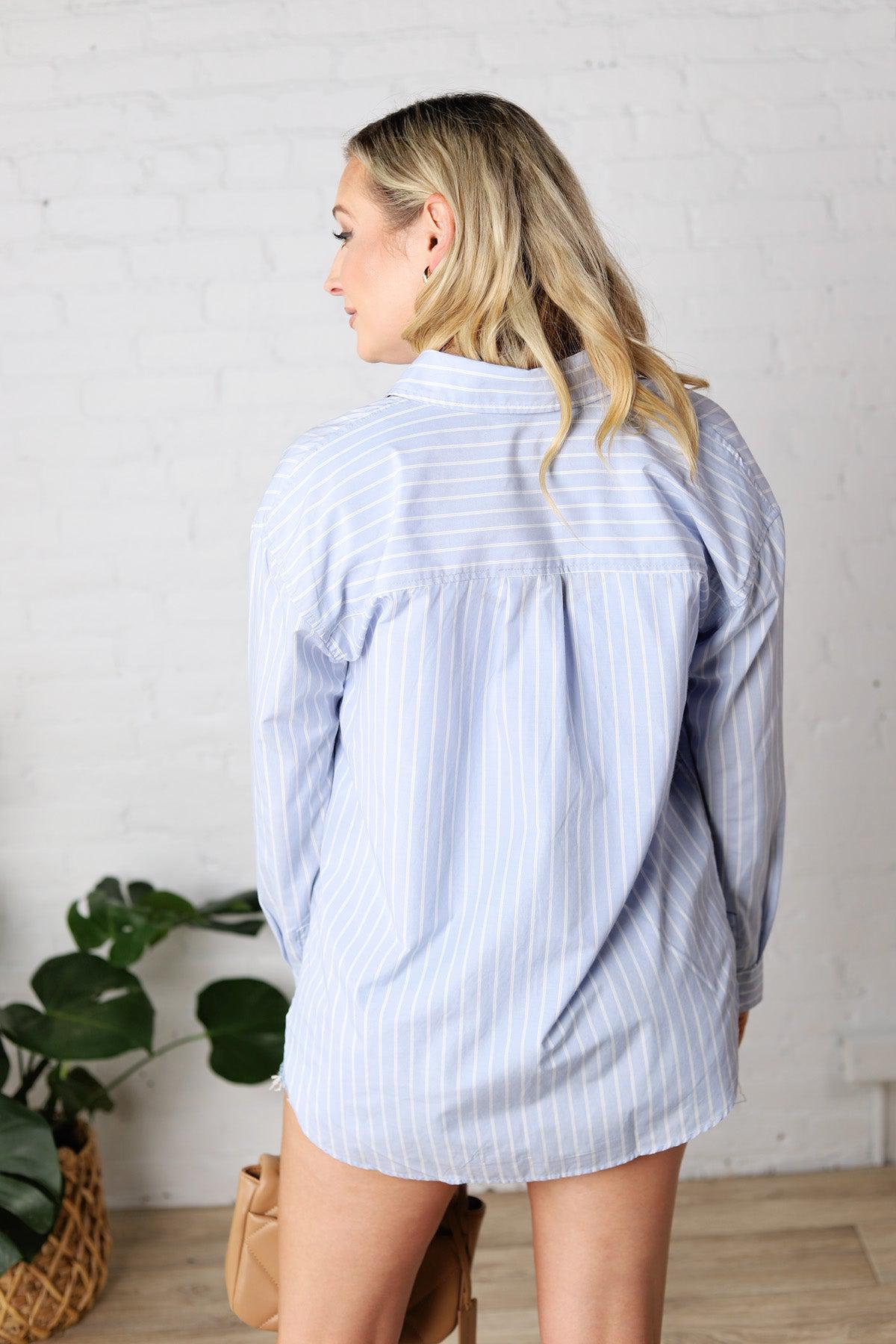 Selene Pinstripe Top - Dusty Blue