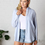 Selene Pinstripe Top - Dusty Blue