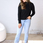 Selyn Ribbed Trim Mock Neck Top - Black