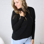 Selyn Ribbed Trim Mock Neck Top - Black
