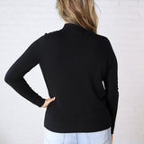 Selyn Ribbed Trim Mock Neck Top - Black