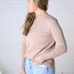 Selyn Ribbed Trim Mock Neck Top - Latte