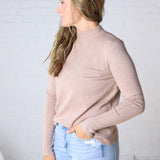 Selyn Ribbed Trim Mock Neck Top - Latte