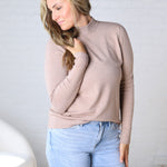 Selyn Ribbed Trim Mock Neck Top - Latte