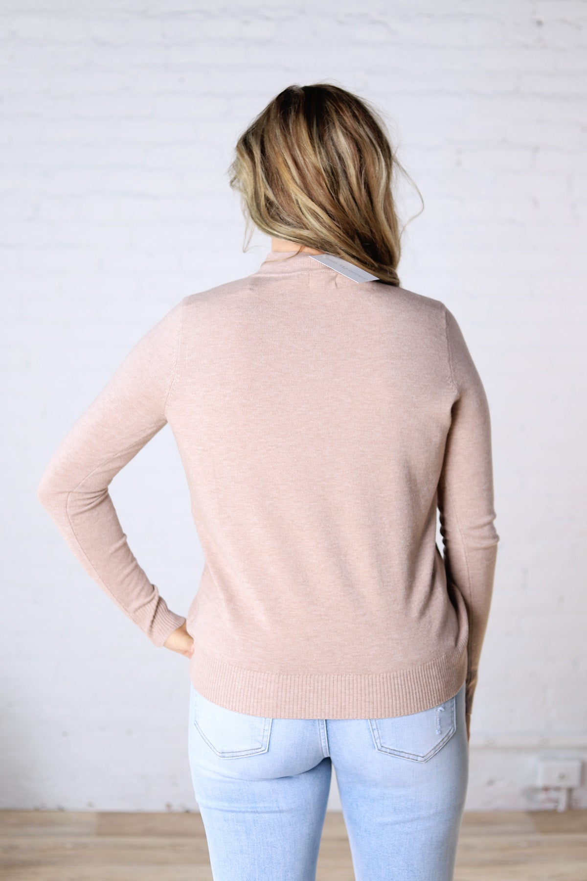 Selyn Ribbed Trim Mock Neck Top - Latte