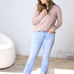 Selyn Ribbed Trim Mock Neck Top - Latte