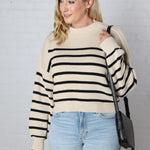 Seraphina Mock Neck Ribbed Sweater - Khaki