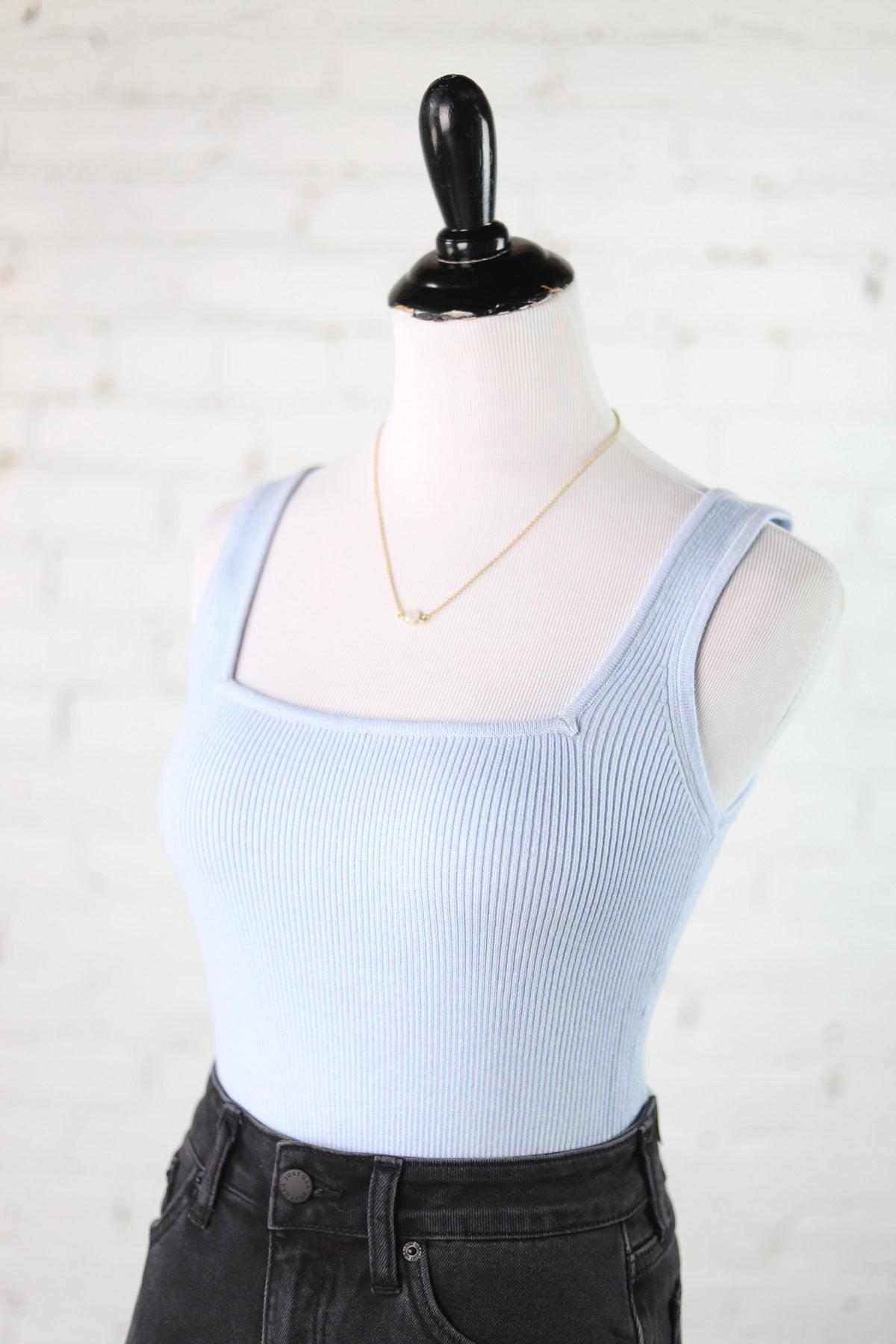 Shana Square Neck Sweater Top - Baby Blue - Final Sale