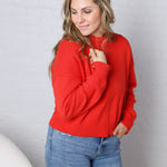 Siena Basic Relaxed Crop Sweater Top - Cherry