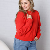 Siena Basic Relaxed Crop Sweater Top - Cherry
