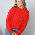 Siena Basic Relaxed Crop Sweater Top - Cherry