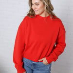 Siena Basic Relaxed Crop Sweater Top - Cherry