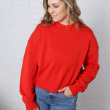 Siena Basic Relaxed Crop Sweater Top - Cherry