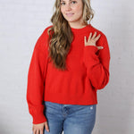 Siena Basic Relaxed Crop Sweater Top - Cherry