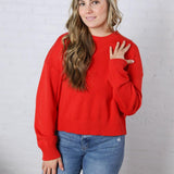 Siena Basic Relaxed Crop Sweater Top - Cherry