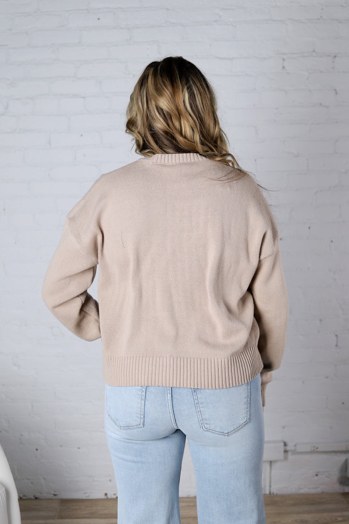 Siena Basic Relaxed Crop Sweater Top - Taupe
