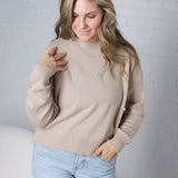 Siena Basic Relaxed Crop Sweater Top - Taupe