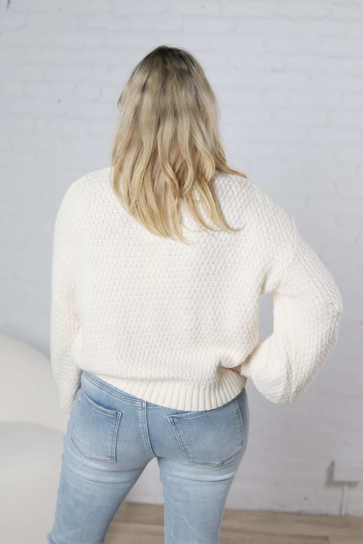 Sienne Textured Turtleneck Sweater - Creme