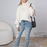 Sienne Textured Turtleneck Sweater - Creme