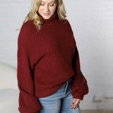 Sienne Textured Turtleneck Sweater - Merlot