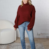 Sienne Textured Turtleneck Sweater - Merlot