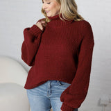 Sienne Textured Turtleneck Sweater - Merlot