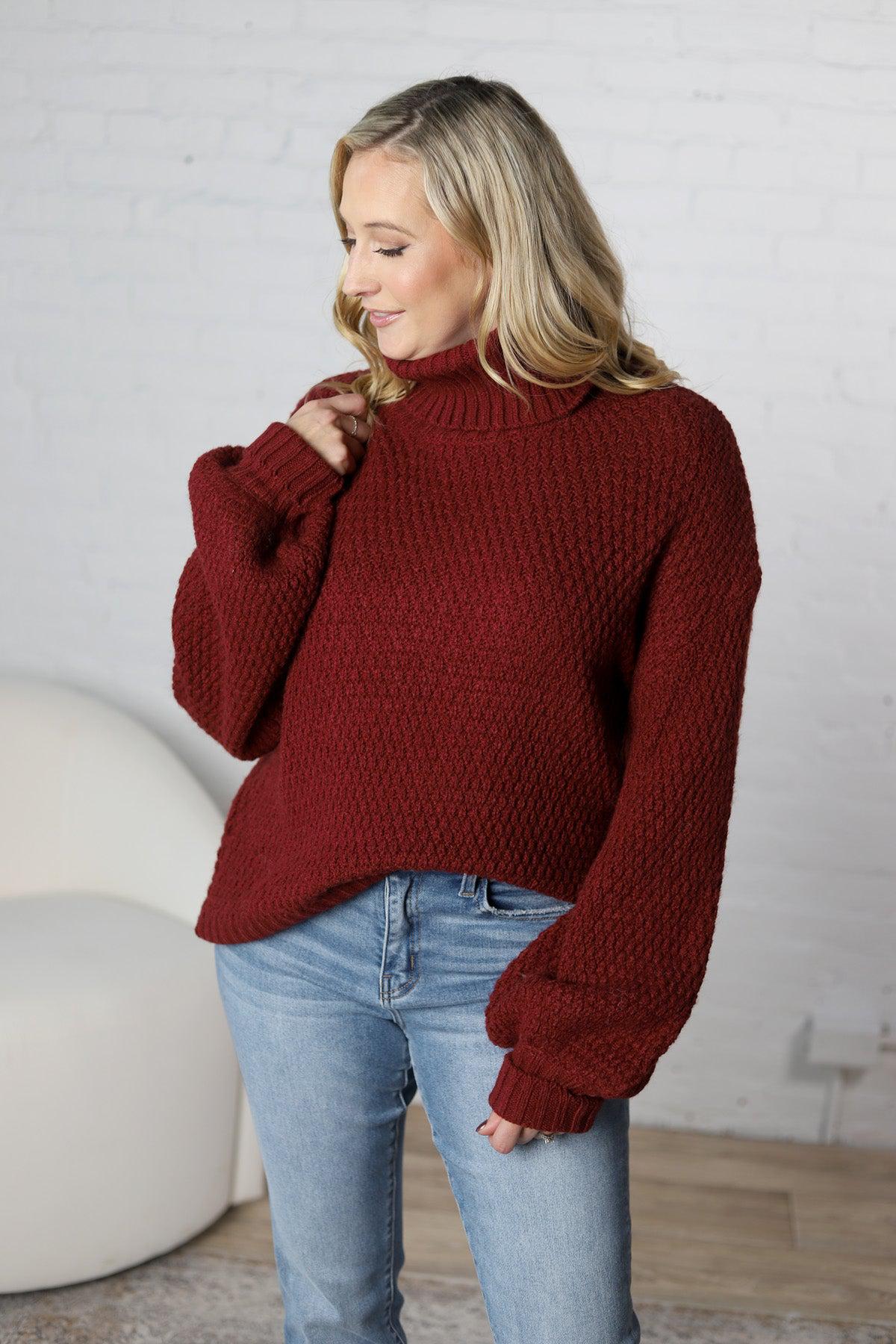 Sienne Textured Turtleneck Sweater - Merlot