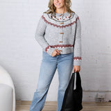 Signe Fair Isle Toggle Button Knit Cardigan - Grey