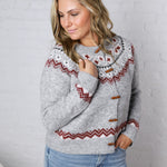 Signe Fair Isle Toggle Button Knit Cardigan - Grey