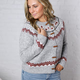 Signe Fair Isle Toggle Button Knit Cardigan - Grey